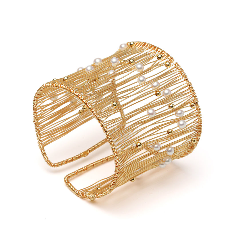 Astra Wire-Wrapped Natural Pearl Cuff