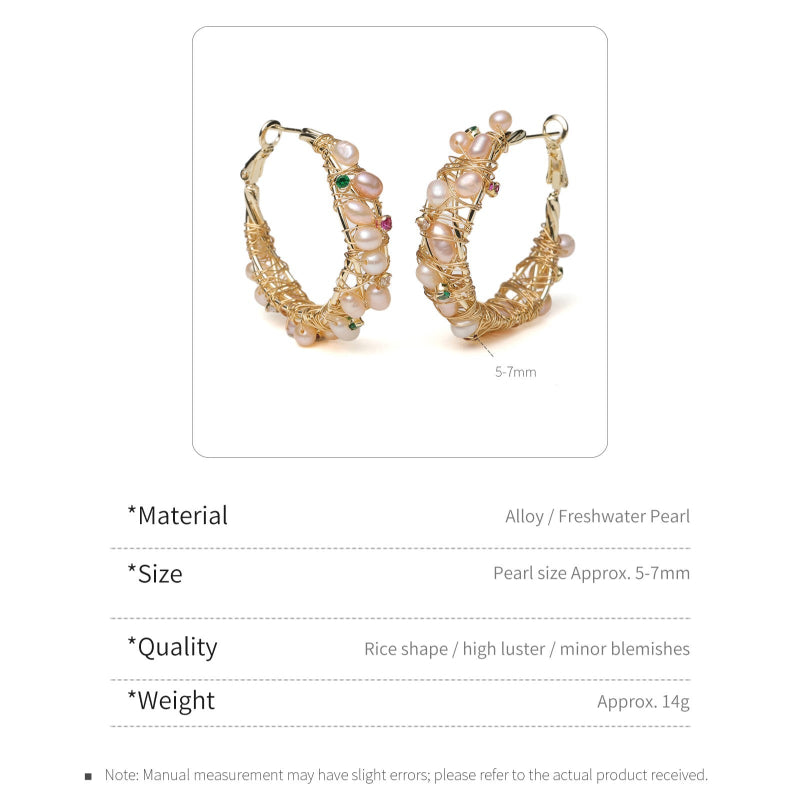 Boho Wire-Wrapped Pearl Hoop Earrings