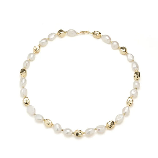 Baroque Freshwater Pearl Necklace with Gold Bead Details