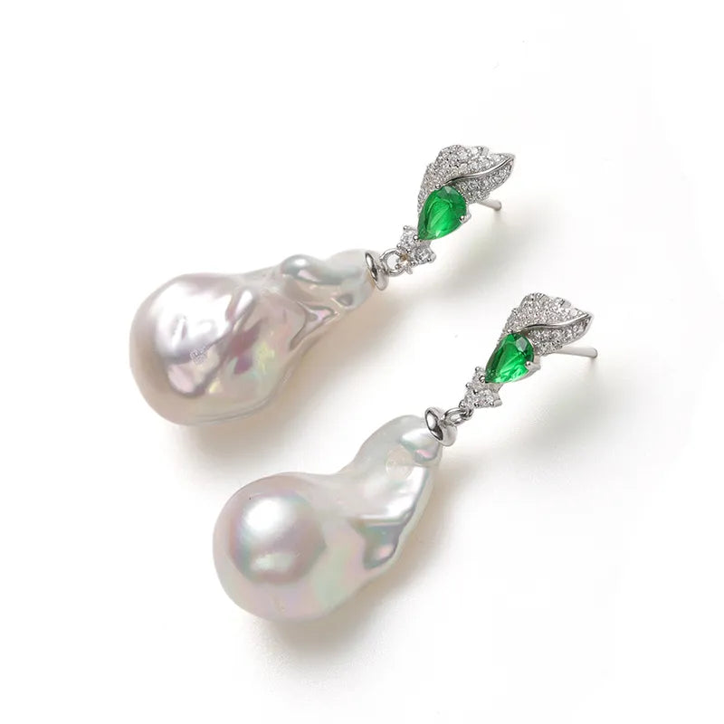 Statement Emerald Baroque Pearl Earrings