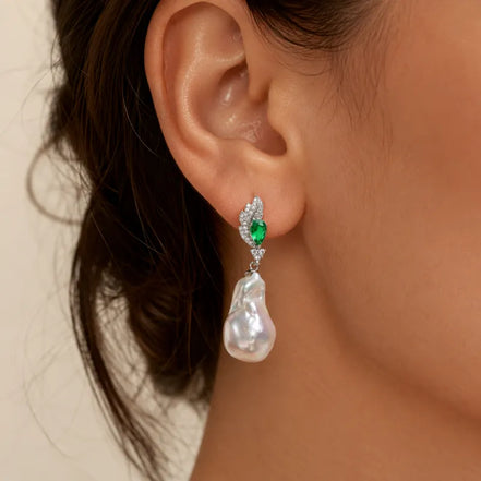 Statement Emerald Baroque Pearl Earrings