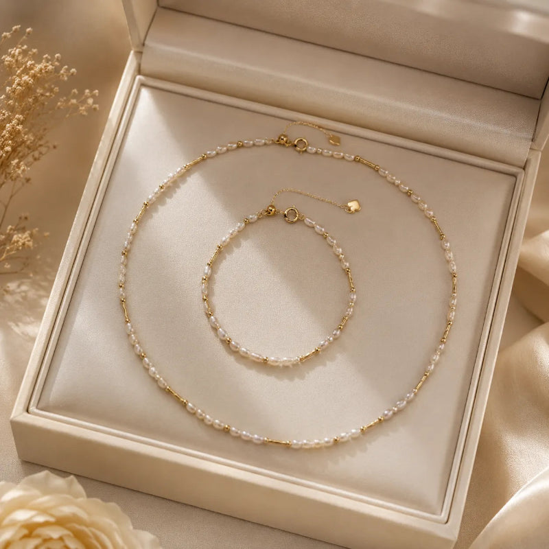 2-Piece Dainty Pearl Jewelry Set