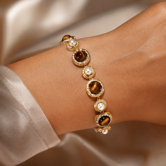 Amara Pearl & Tiger's Eye Vintage Bracelet