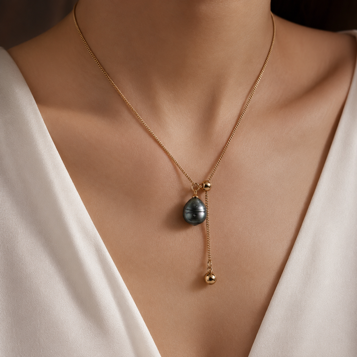 Minimalist Black Baroque Pearl Necklace