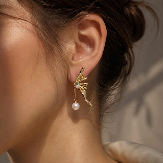 Aurelia Butterfly Wing Pearl Drop Earrings