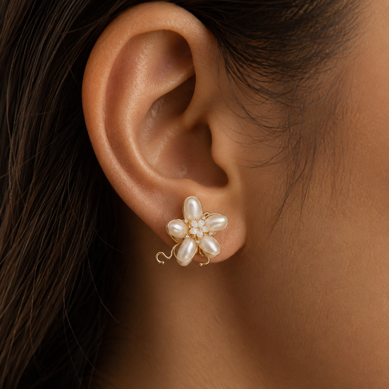 Floral Natural Pearl Earrings