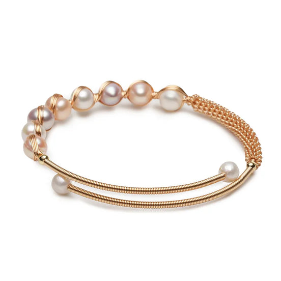 Multi-Color Pearl Wire Wrapped Bangle