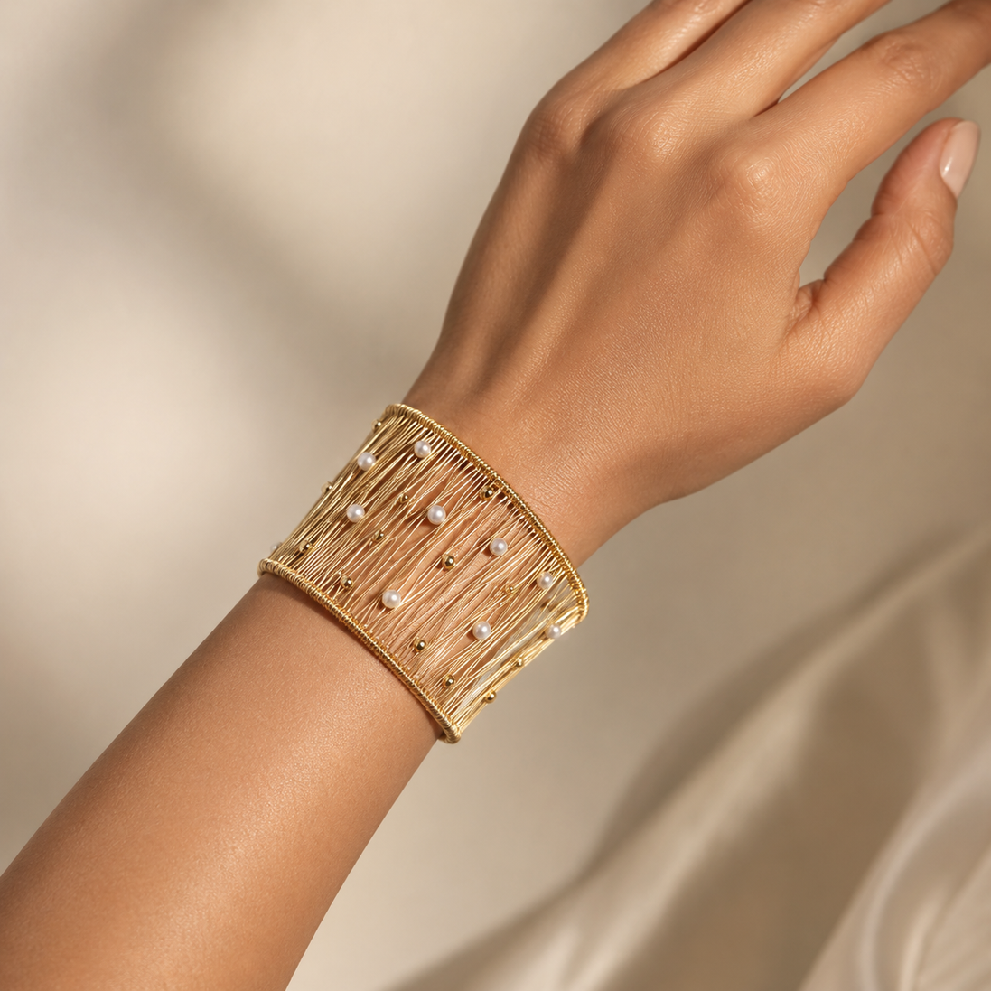 Astra Wire-Wrapped Natural Pearl Cuff
