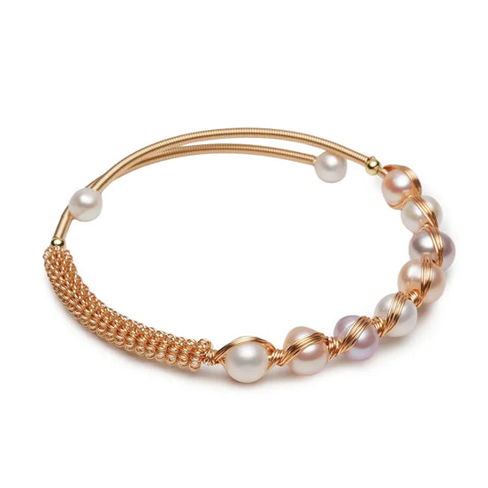 Multi-Color Pearl Wire Wrapped Bangle