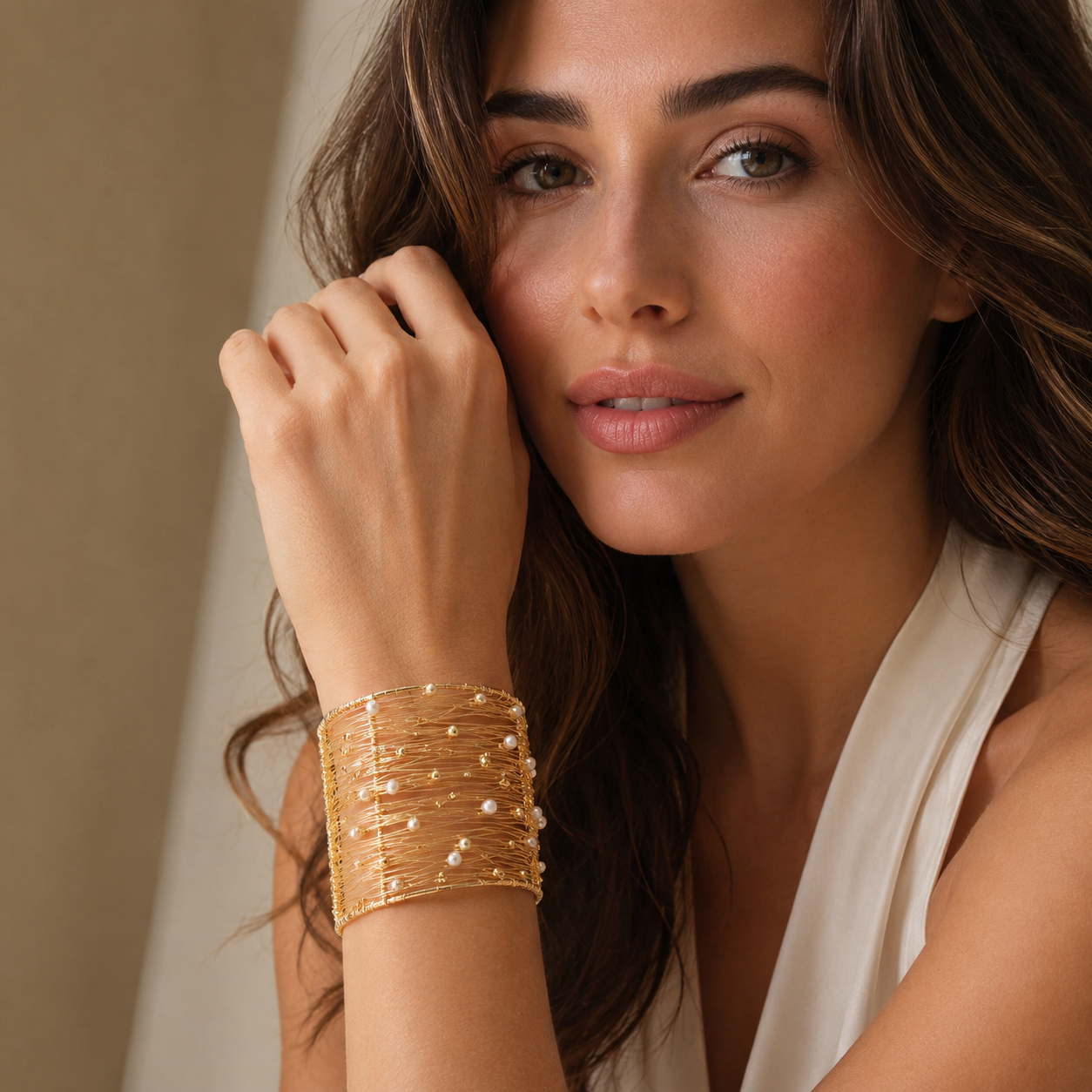 Astra Wire-Wrapped Natural Pearl Cuff