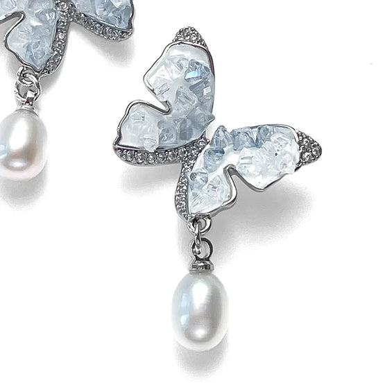 Fairy Wing Pearl Butterfly Earrings