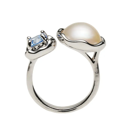 Natural Mabe Pearl & Aquamarine Ring