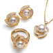3-Piece Jewelry Set, Crystal-Inlay Dynamic Swirl-Design - Pendant, Stud Earrings, Ring