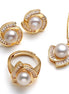3-Piece Jewelry Set, Crystal-Inlay Dynamic Swirl-Design - Pendant, Stud Earrings, Ring