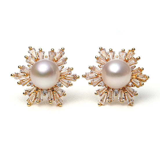 3-Piece Jewelry Set, Exquisite Timeless Pearl and Snowflake Pendant, Stud Earrings, and Ring