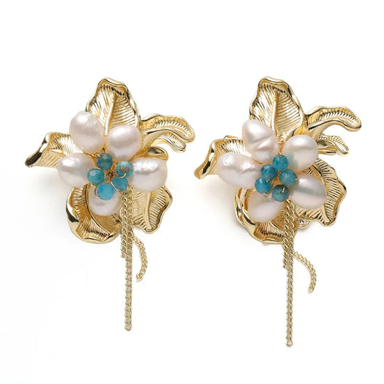 Gilded Flora Natural Pearl Tassel Earrings