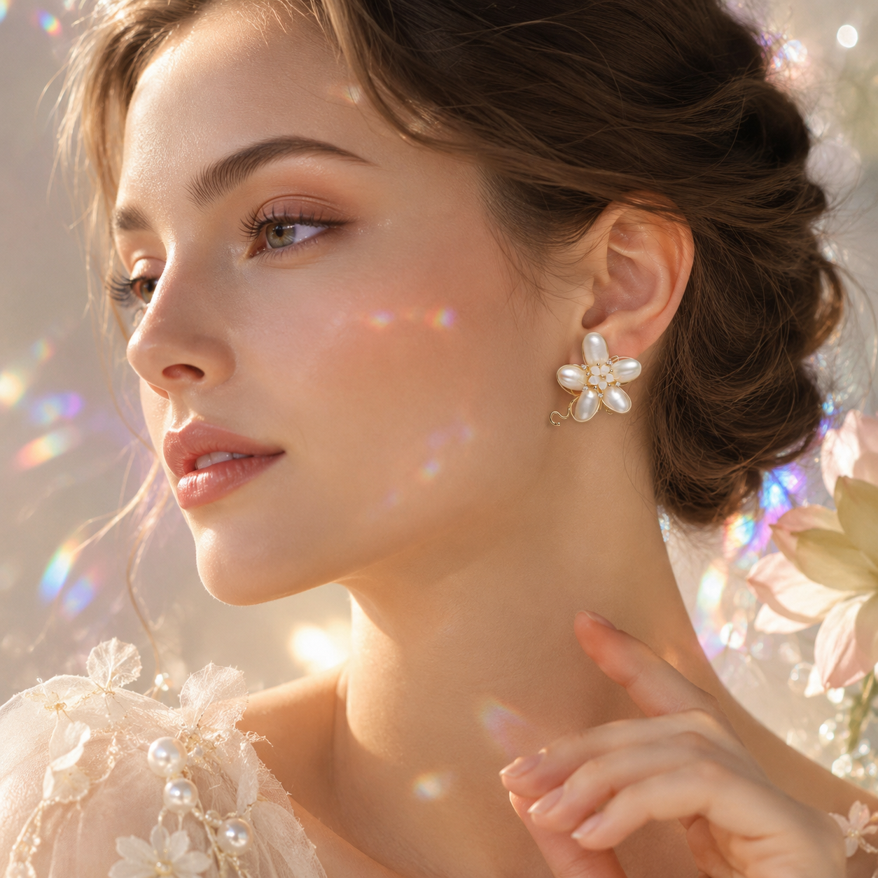 Floral Natural Pearl Earrings