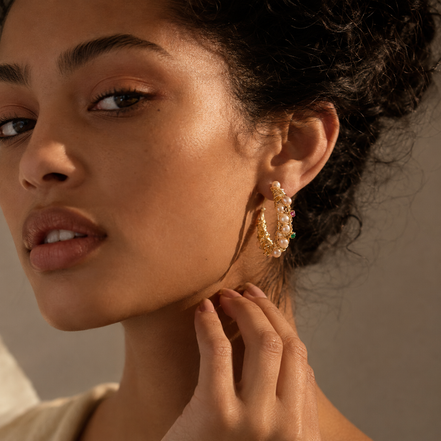 Boho Wire-Wrapped Pearl Hoop Earrings