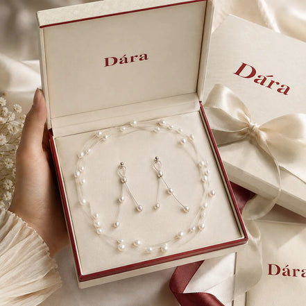 Vintage Illusion Floating Pearl Necklace and Earring Set