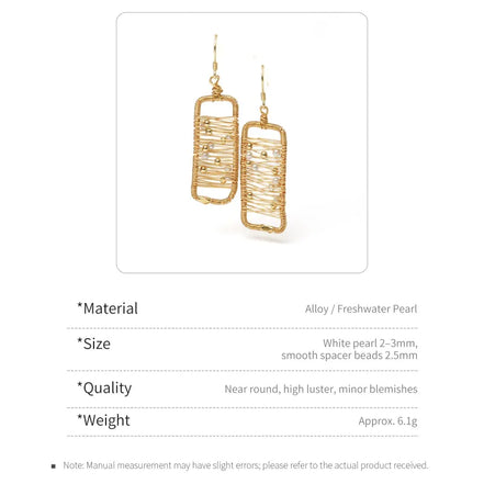 Abstract Gold Wire Pearl Art Earrings