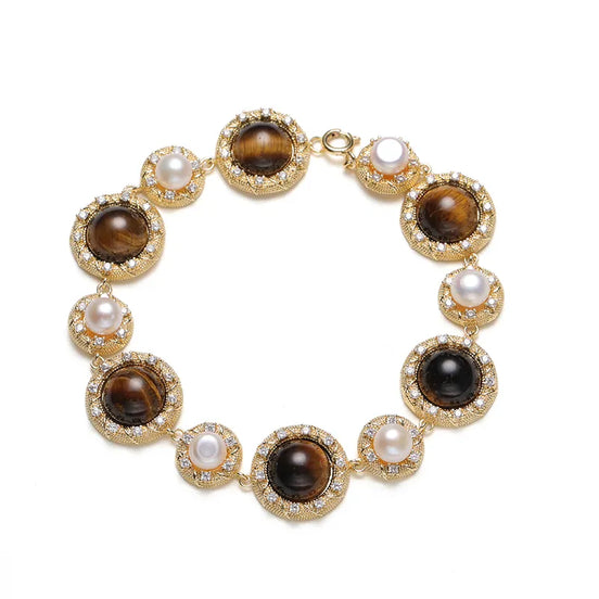 Amara Pearl & Tiger's Eye Vintage Bracelet