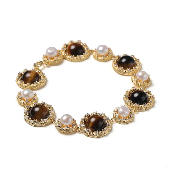 Amara Pearl & Tiger's Eye Vintage Bracelet
