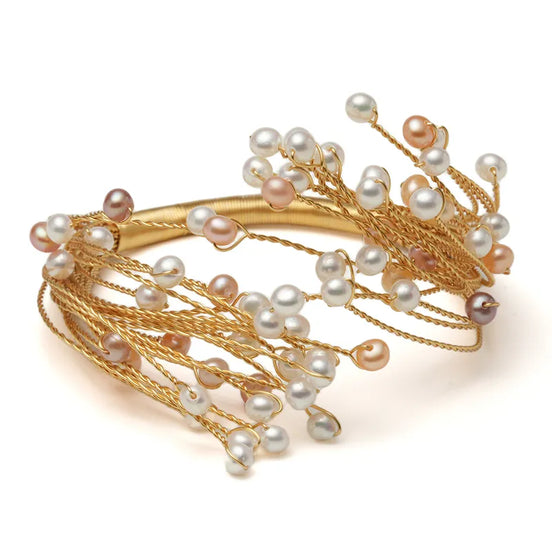 Artisan Wire-Wrapped Pastel Natural Pearl Cuff