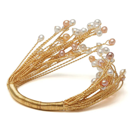 Artisan Wire-Wrapped Pastel Natural Pearl Cuff