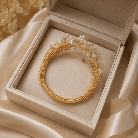 Artisan Wire-Wrapped Pastel Natural Pearl Cuff