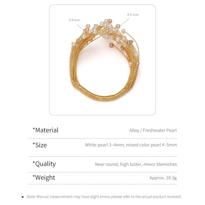 Artisan Wire-Wrapped Pastel Natural Pearl Cuff