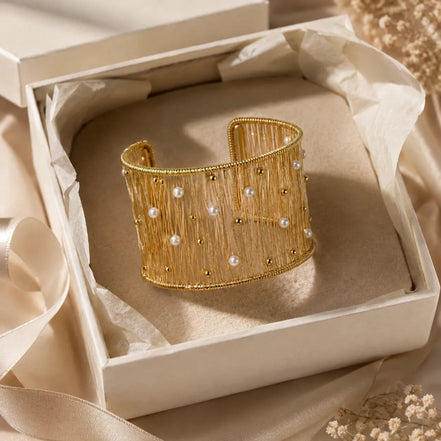 Astra Wire-Wrapped Natural Pearl Cuff