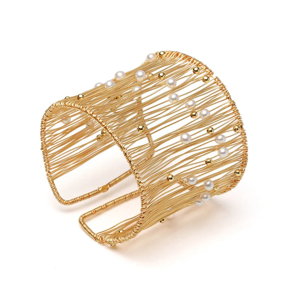 Astra Wire-Wrapped Natural Pearl Cuff