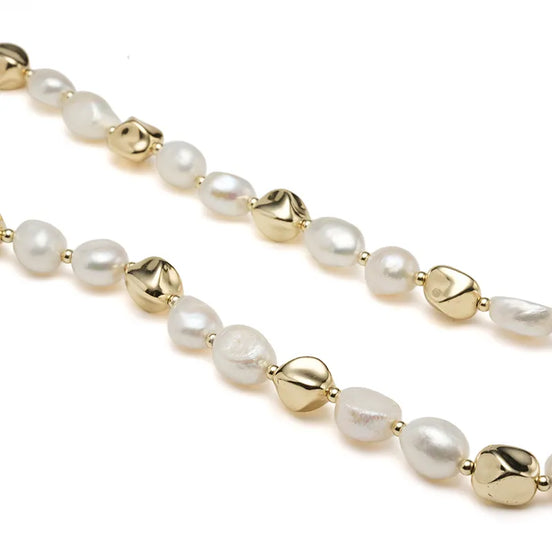 Baroque Freshwater Pearl Necklace with Gold Bead Details