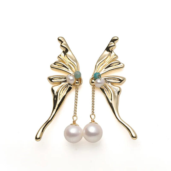 Aurelia Butterfly Wing Pearl Drop Earrings