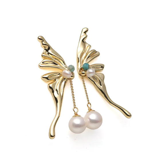 Aurelia Butterfly Wing Pearl Drop Earrings