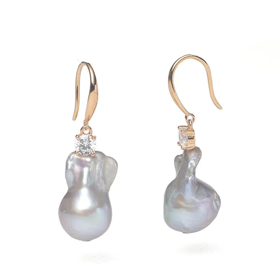Baroque Grey-Blue Pearl Drop Earrings