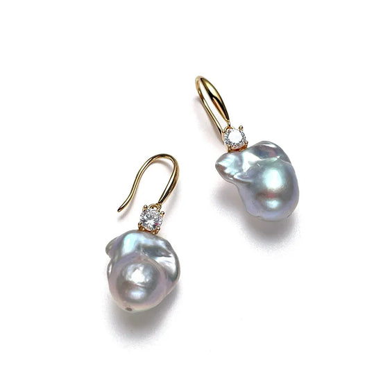Baroque Grey-Blue Pearl Drop Earrings