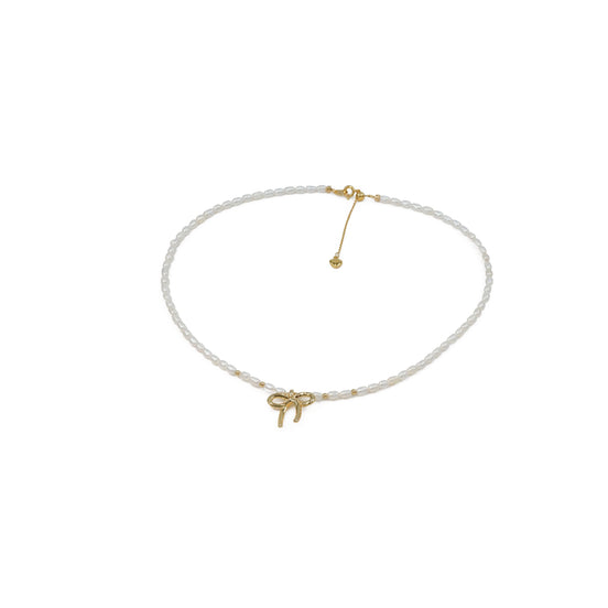 Vintage Gold Bow Natural Pearl Choker Necklace