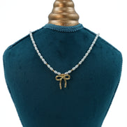 Vintage Gold Bow Natural Pearl Choker Necklace