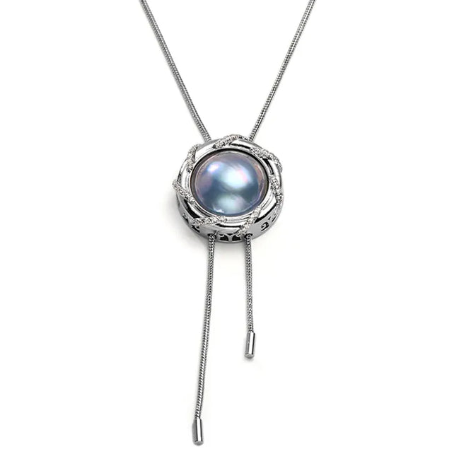 Blue Mabe Pearl Pendant Necklace