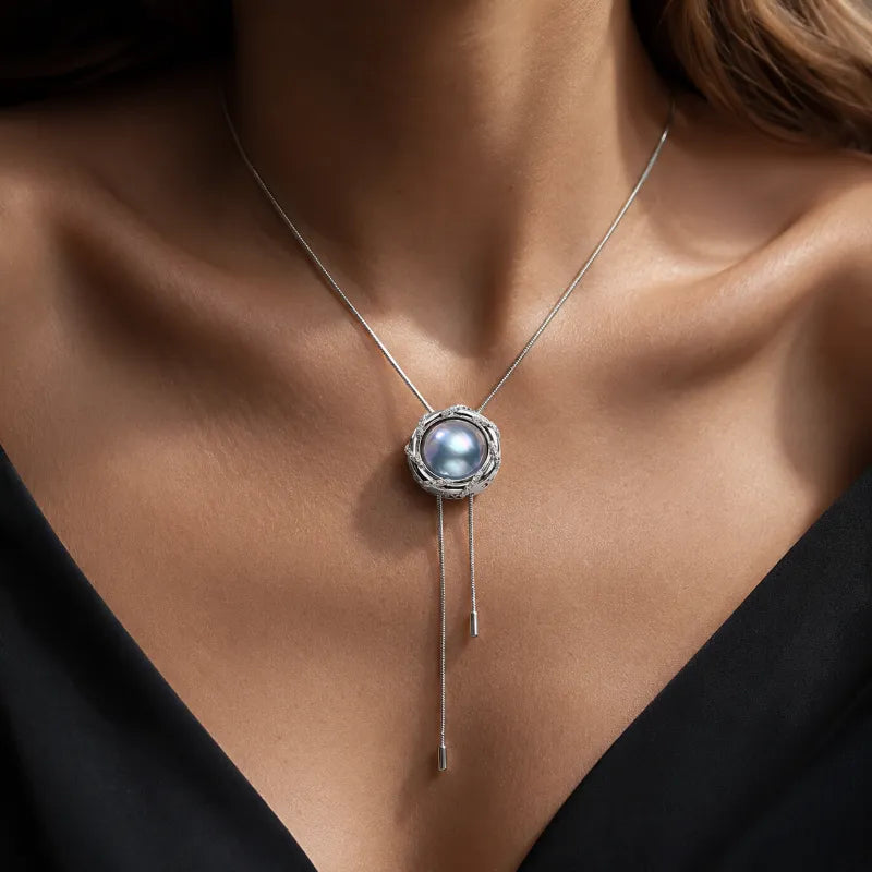 Blue Mabe Pearl Pendant Necklace