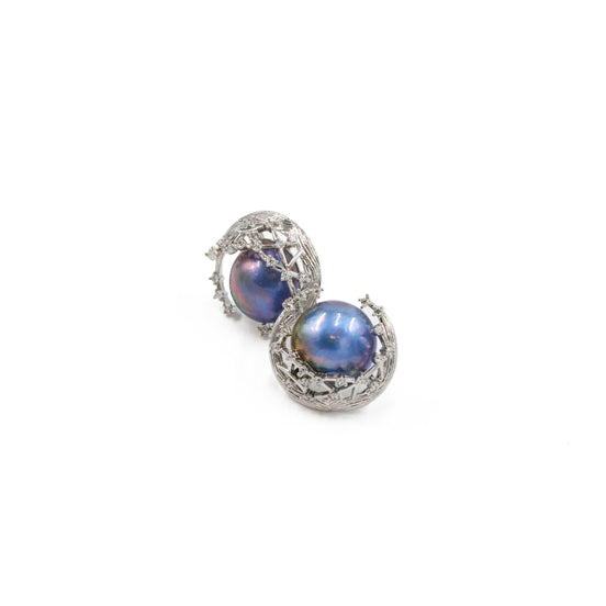 Peacock Blue Pearl Nest Stud Earrings