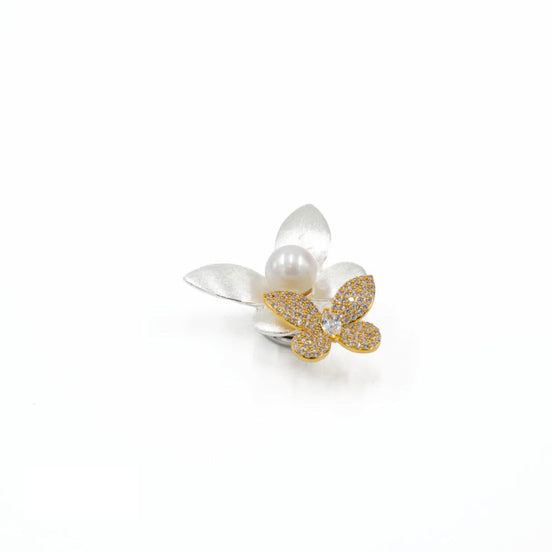 Pearl & Butterfly Floral Brooch Pin