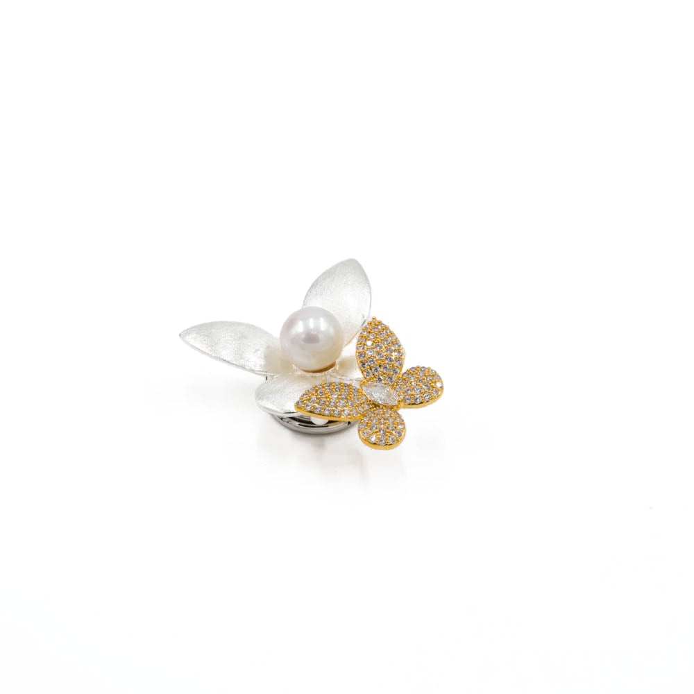 Pearl & Butterfly Floral Brooch Pin