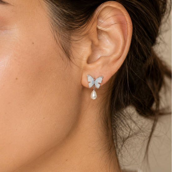 Fairy Wing Pearl Butterfly Earrings