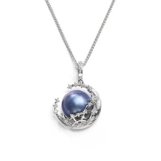Celestial Moon Grey Pearl Pendant