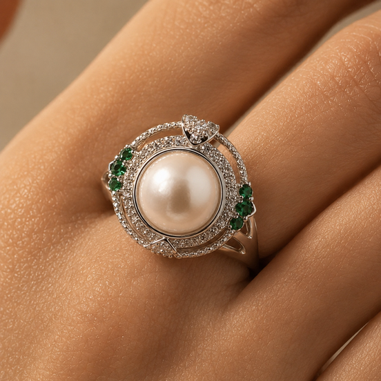 Classic Silver Halo Natural Pearl Ring