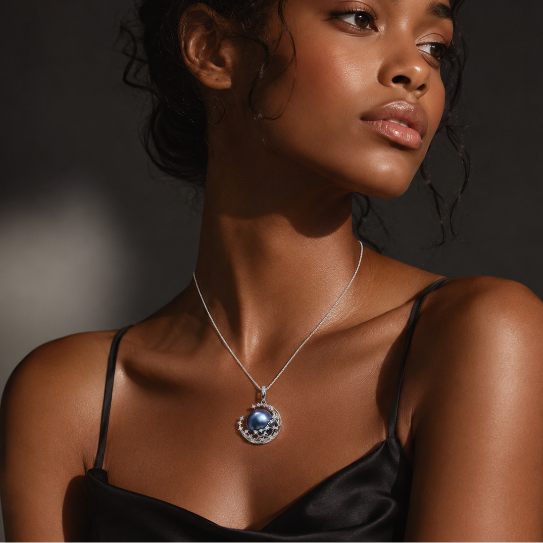 Celestial Moon Grey Pearl Pendant