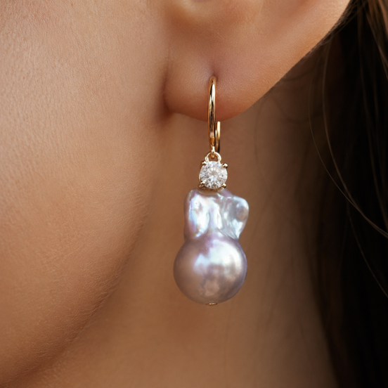 Baroque Grey-Blue Pearl Drop Earrings