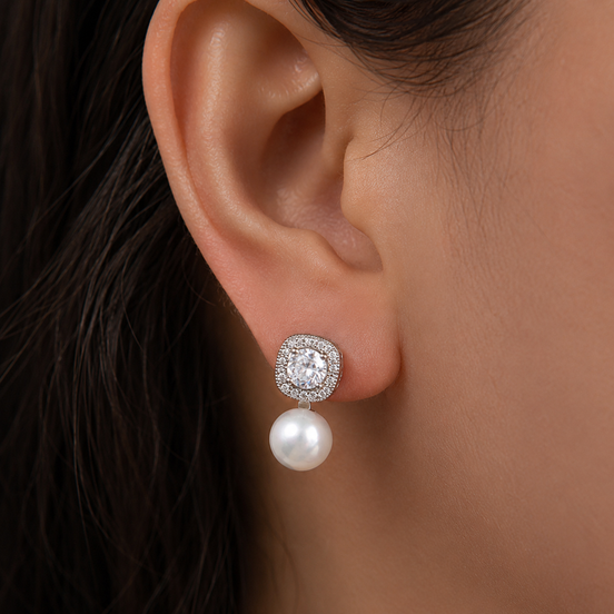 Vintage Halo Pearl Drop Earrings